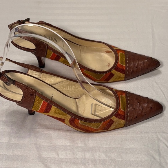 Prada Strappy Sandals Pointed Toe Brown Multi 37 1/2 - Picture 1 of 16